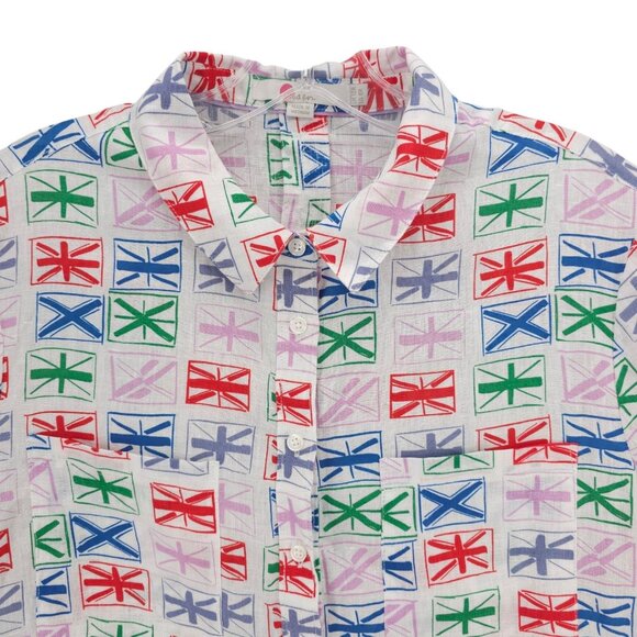 BODEN 100% Linen Button Up Shirt Long Sleeve Colorful Geometric Pattern US 8R - Picture 1 of 8